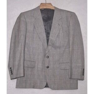 Mr Hollywood Hand Tailored Blazer Mens S 42 Glen Plaid Gray Silk Wool Sport Coat